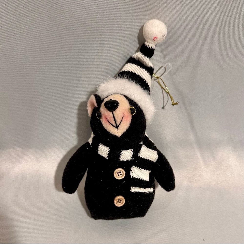 Black and White Striped Bear Plush Christmas Ornament 8.5”H